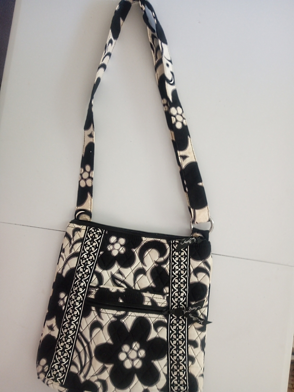 Vera Bradley Black and Cream Floral Quilted Crossbody